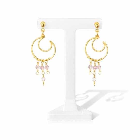 Hand Crafted Jewelry - Strawberry Quartz Moon Earrings